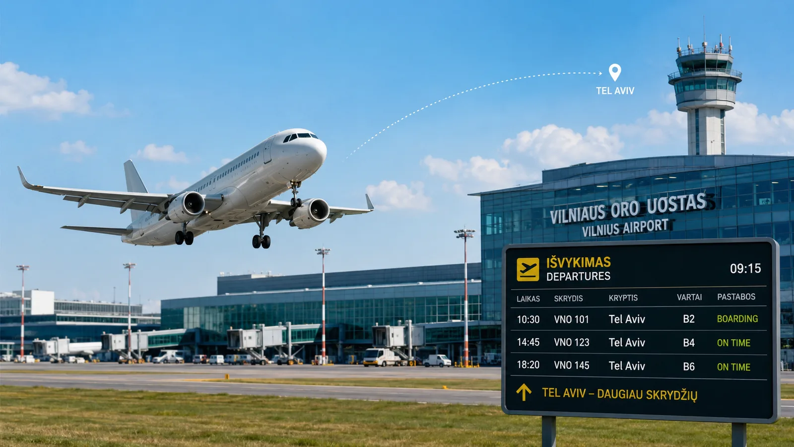 Vilniaus oro uoste daugiau skrydžių į Tel Avivą
