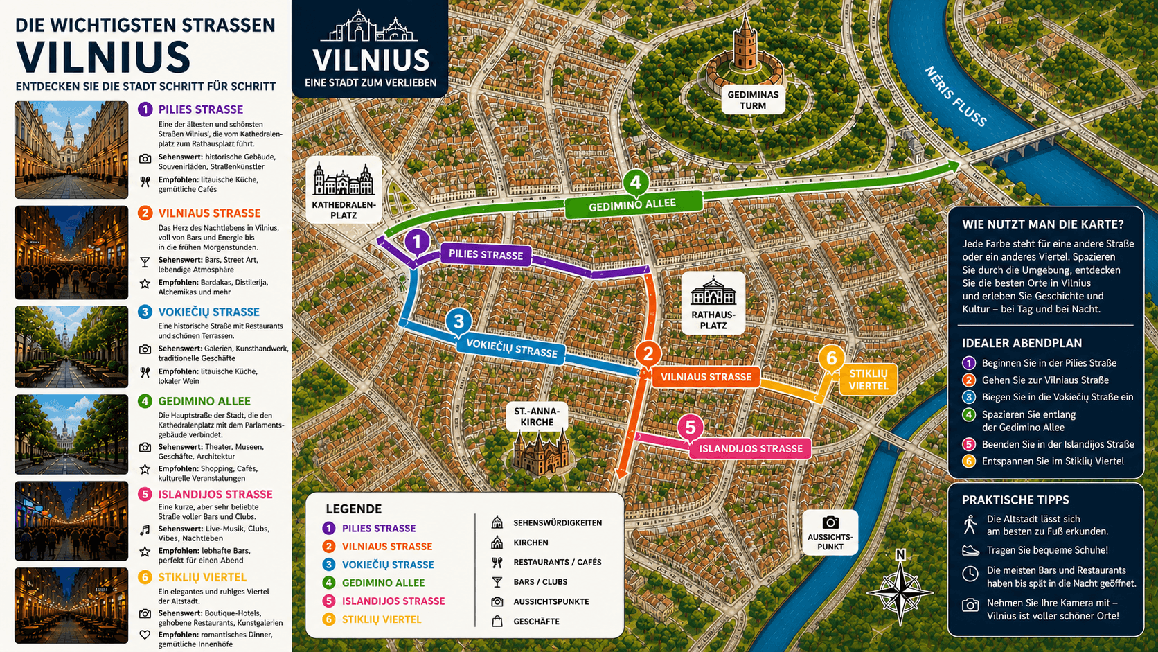 Die wichtigsten Straßen von Vilnius: wo das echte Stadtleben beginnt
